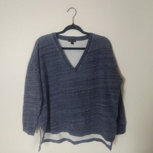 J Crew V Neck Heathered Blue 100% Cotton Sweatshirt Women Size L Casual